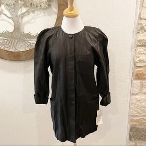 NWT Vintage Rialto Coated Linen Blazer Jacket Puff Sleeves Deadstock Black Small